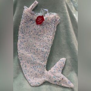 NWT Holiday Time White SEQUINED MERMAID TAIL STOCKING Christmas 16" Tall w Loop